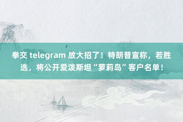 拳交 telegram 放大招了！特朗普宣称，若胜选，将公开爱泼斯坦“萝莉岛”客户名单！