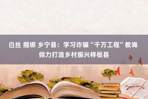 白丝 捆绑 乡宁县：学习诈骗“千万工程”教诲 倾力打造乡村振兴样板县