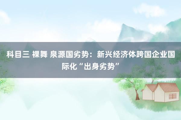 科目三 裸舞 泉源国劣势：新兴经济体跨国企业国际化“出身劣势”